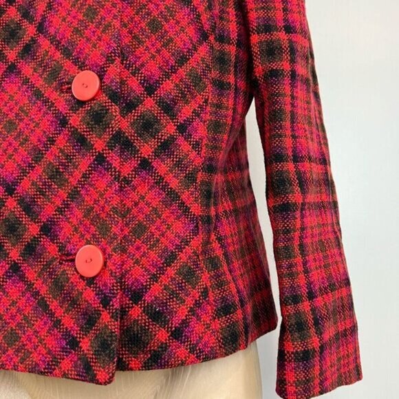 VTG 80s Holt Renfrew Hardy Amies Womens M Plaid Double Breasted Blazer Jacket Re - Picture 11 of 15